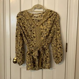 3/4 sleeve floral wrap blouse.